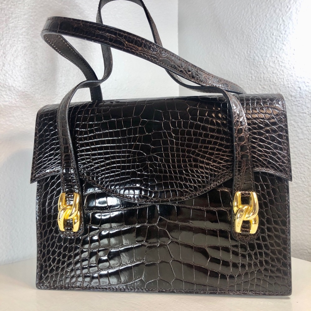 ---Celine Crocodile Dark Brown Purse